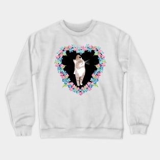 Coco Cat with Forget me not flowers in a heart Crewneck Sweatshirt